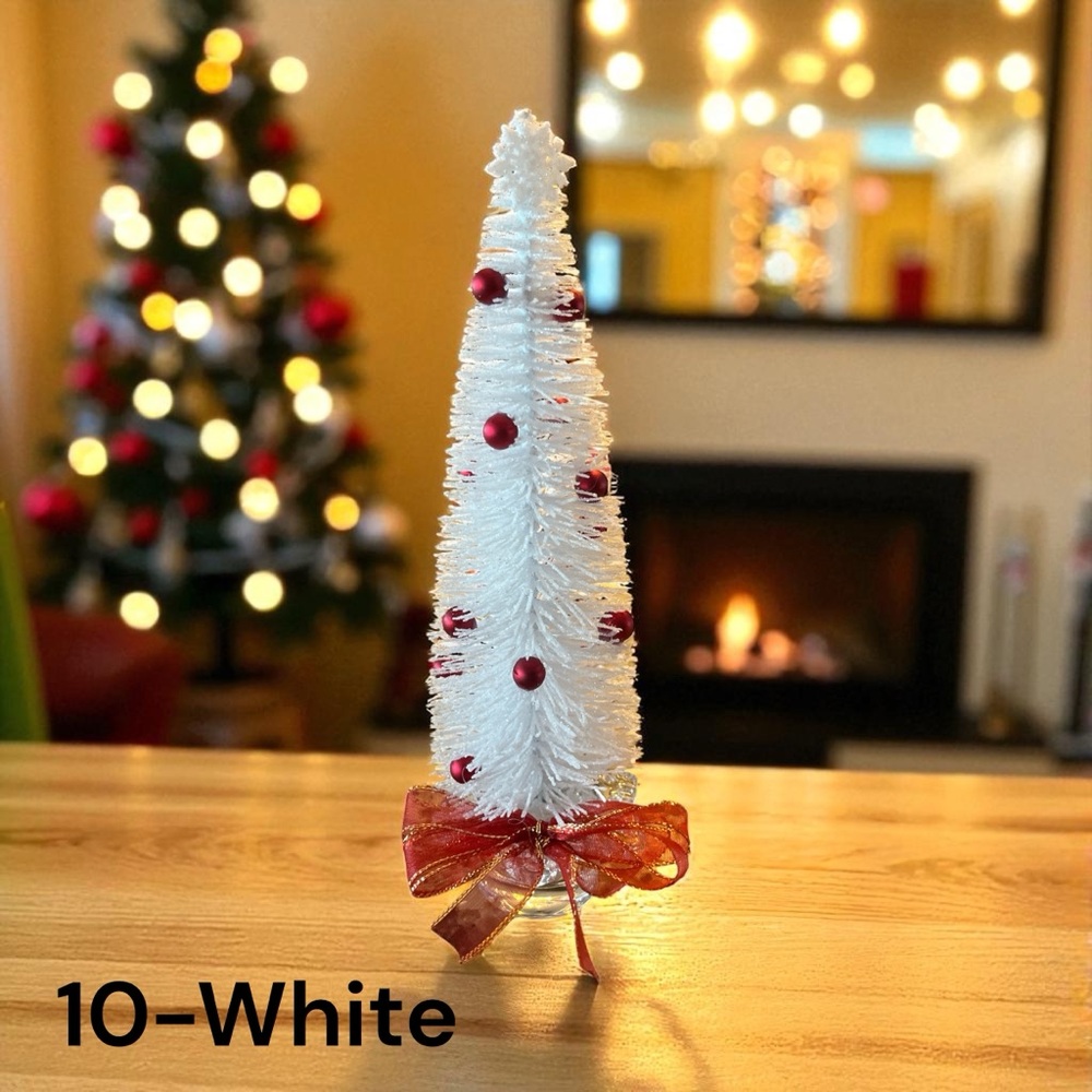 White Bottle Brush Holiday Tree with Red Ornaments